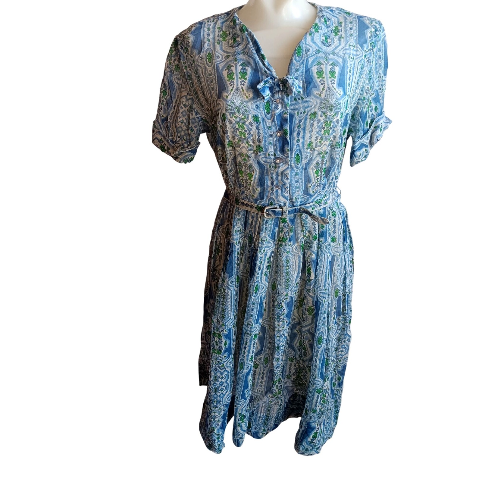 Berkshire True Vintage Dress 10 1960’s Sheer Geometric Print House Belt B-Tween