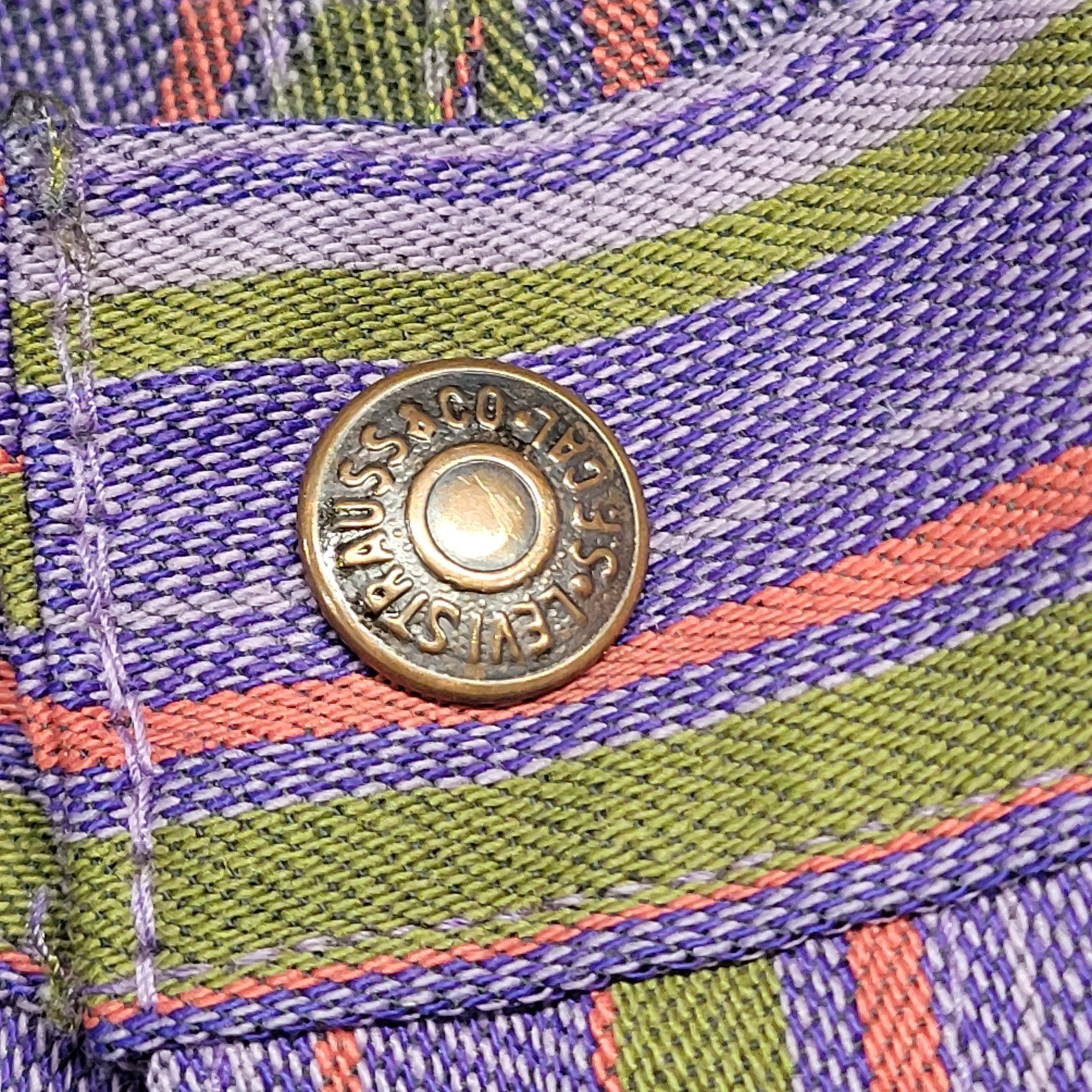 Vintage Levis For Gals Sta-Prest Pants Striped 70s Snap Button 26X32 Rare