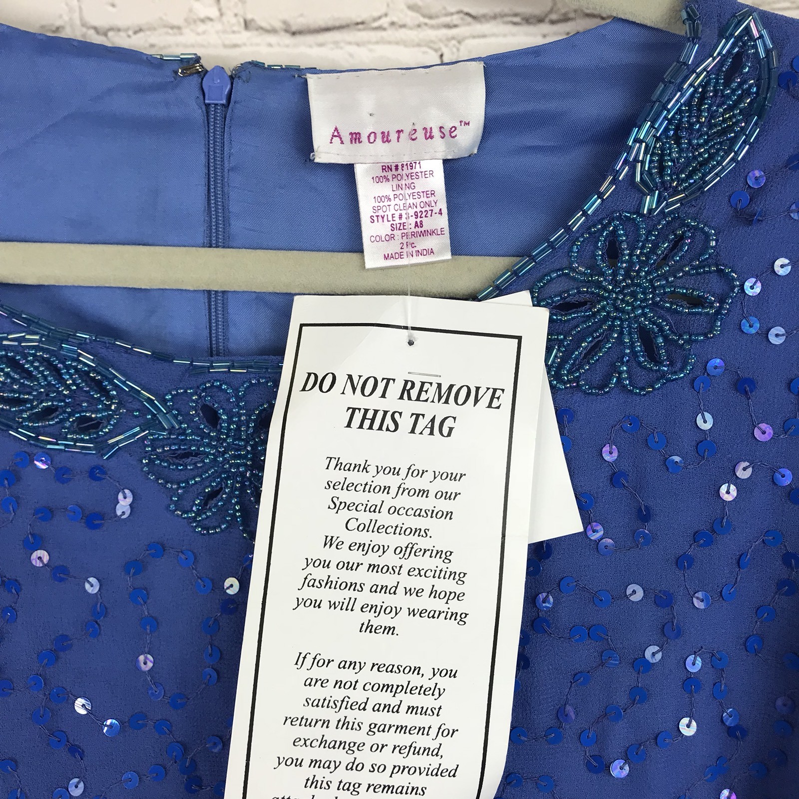 Amoureuse Womens Periwinkle Blue 2 piece Skirt Suit Beaded Sequins Top Party NWT