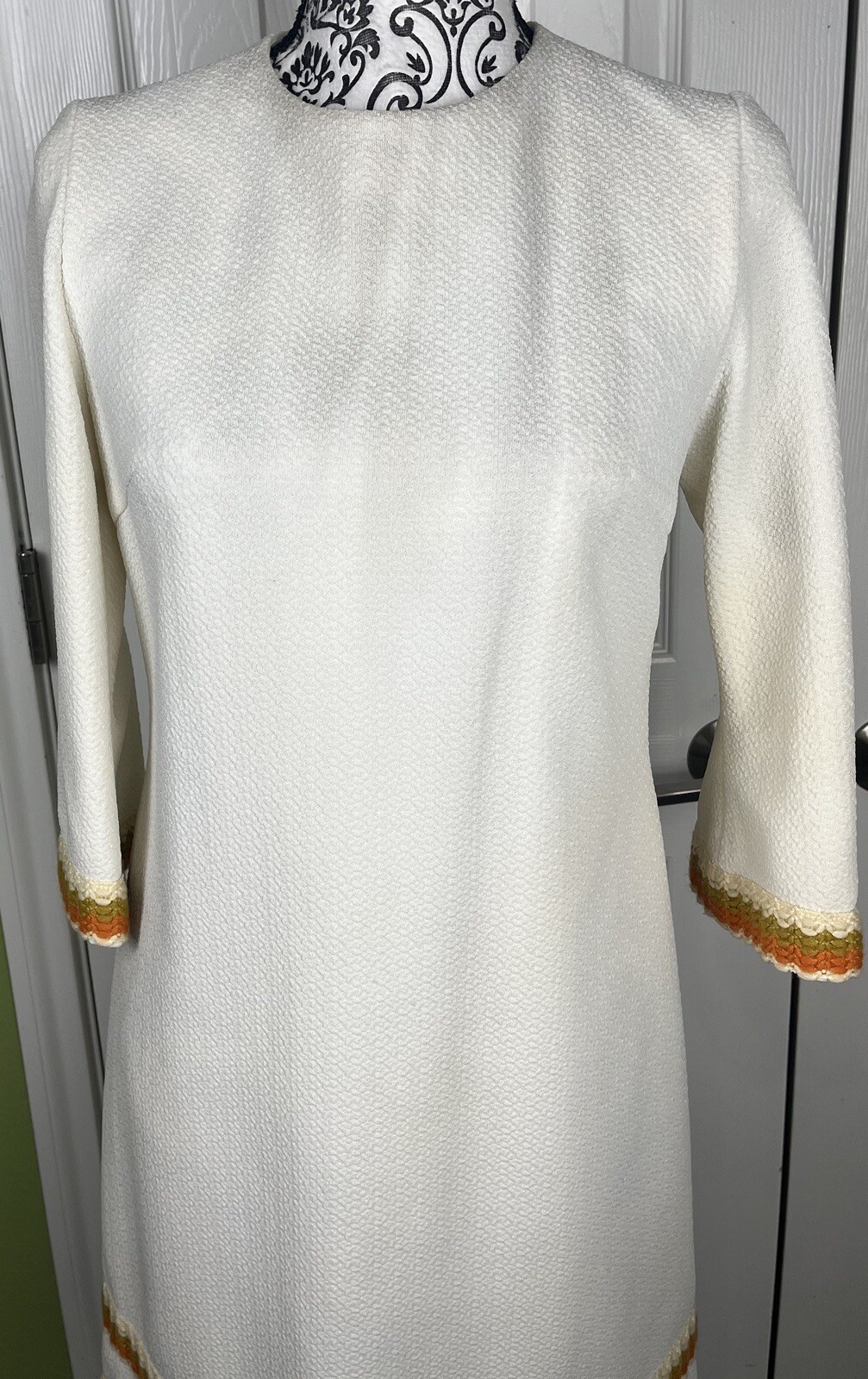 Vintage 1970s Ivory Embroidered Tunic Dress Women’s Size 36/6
