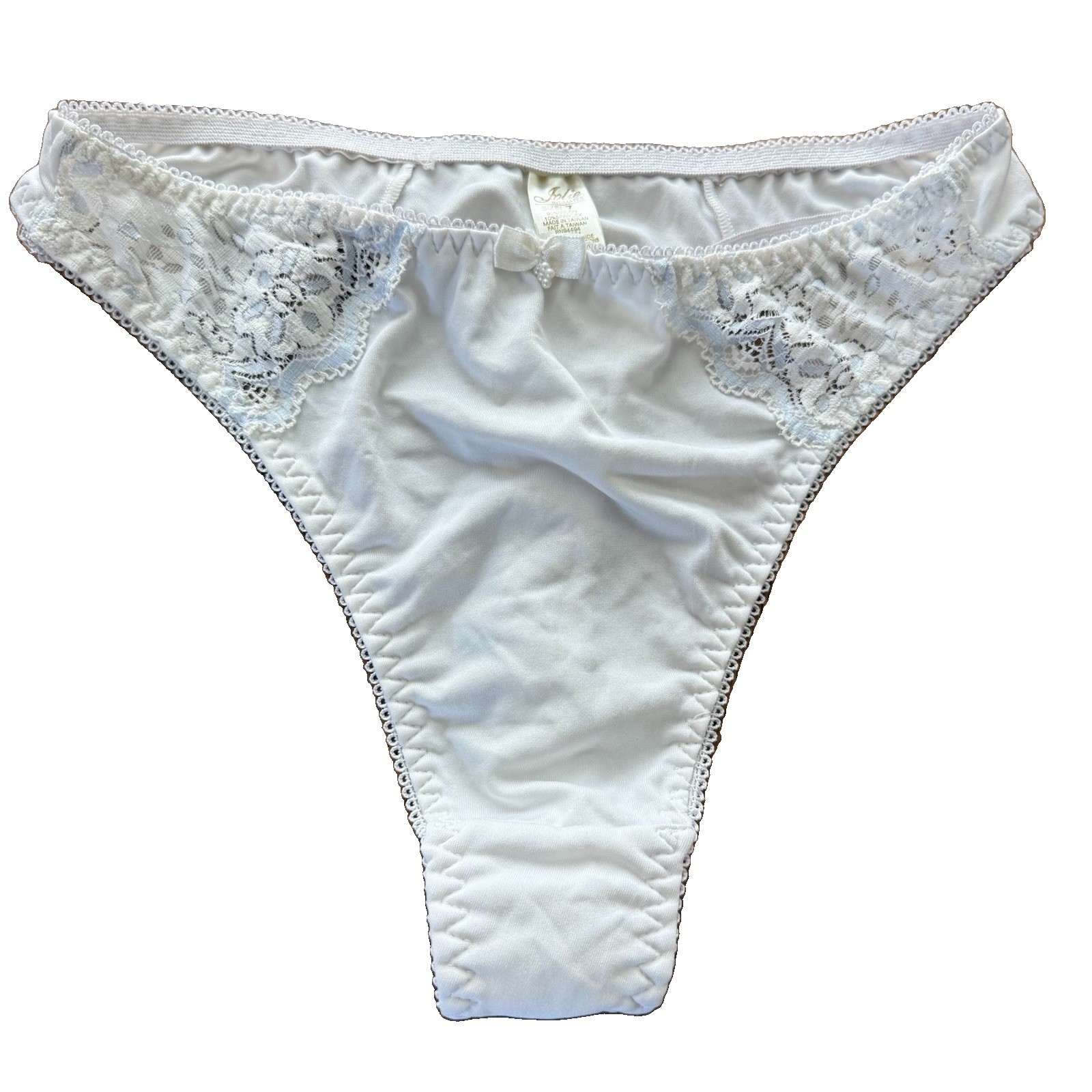 Vintage 90s Jolie Intimates Thong Panties 7 High Cut Nylon Lace Second Skin Y2K
