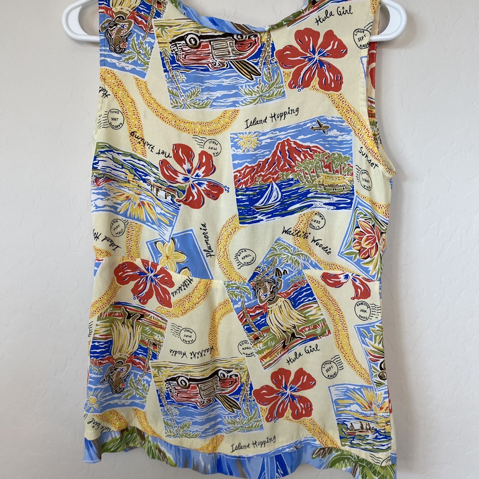 Vtg Weekend Traffic Sleeveless Top Beach Island Hula Girl Floral Stretch Sz M