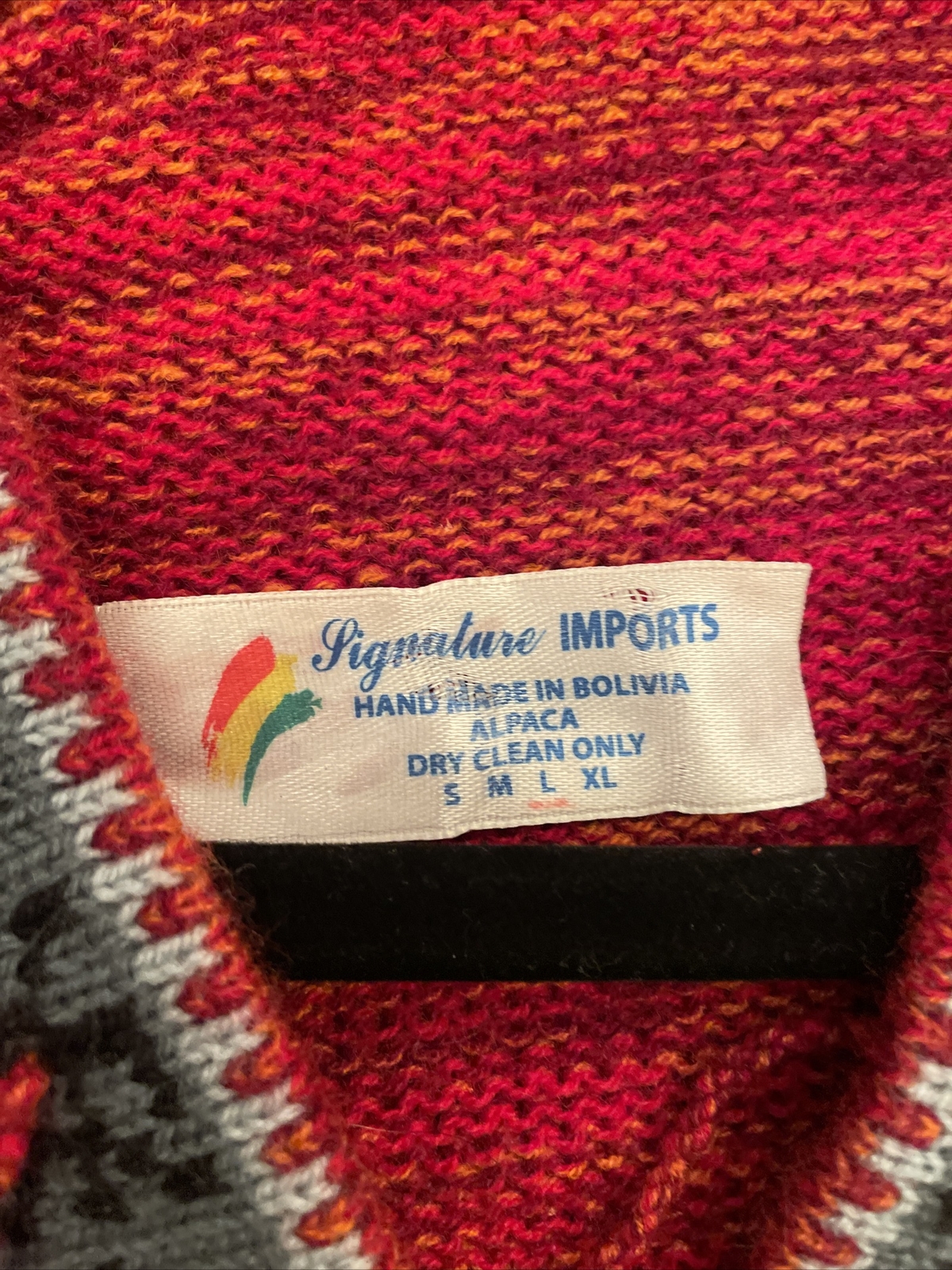 VTG SIGNATURE IMPORTS Bolivia Alpaca Wool Hooded Festival BOHO Sweater Womens L