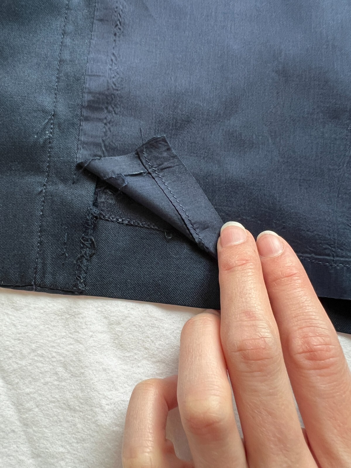 Vintage Navy Button Up Pencil Skirt – Blue Silk Cotton, Wiggle, Secretary Preppy
