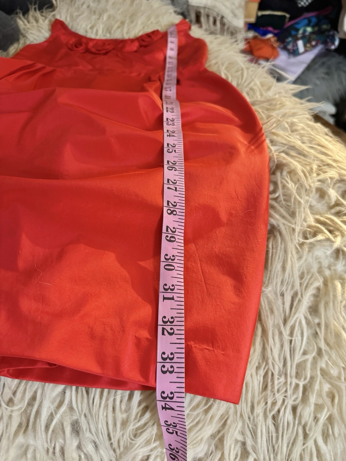Vtg Red Carmen Marc Valvo Silk Regal Neck Empire Cocktail Roses Dress XS