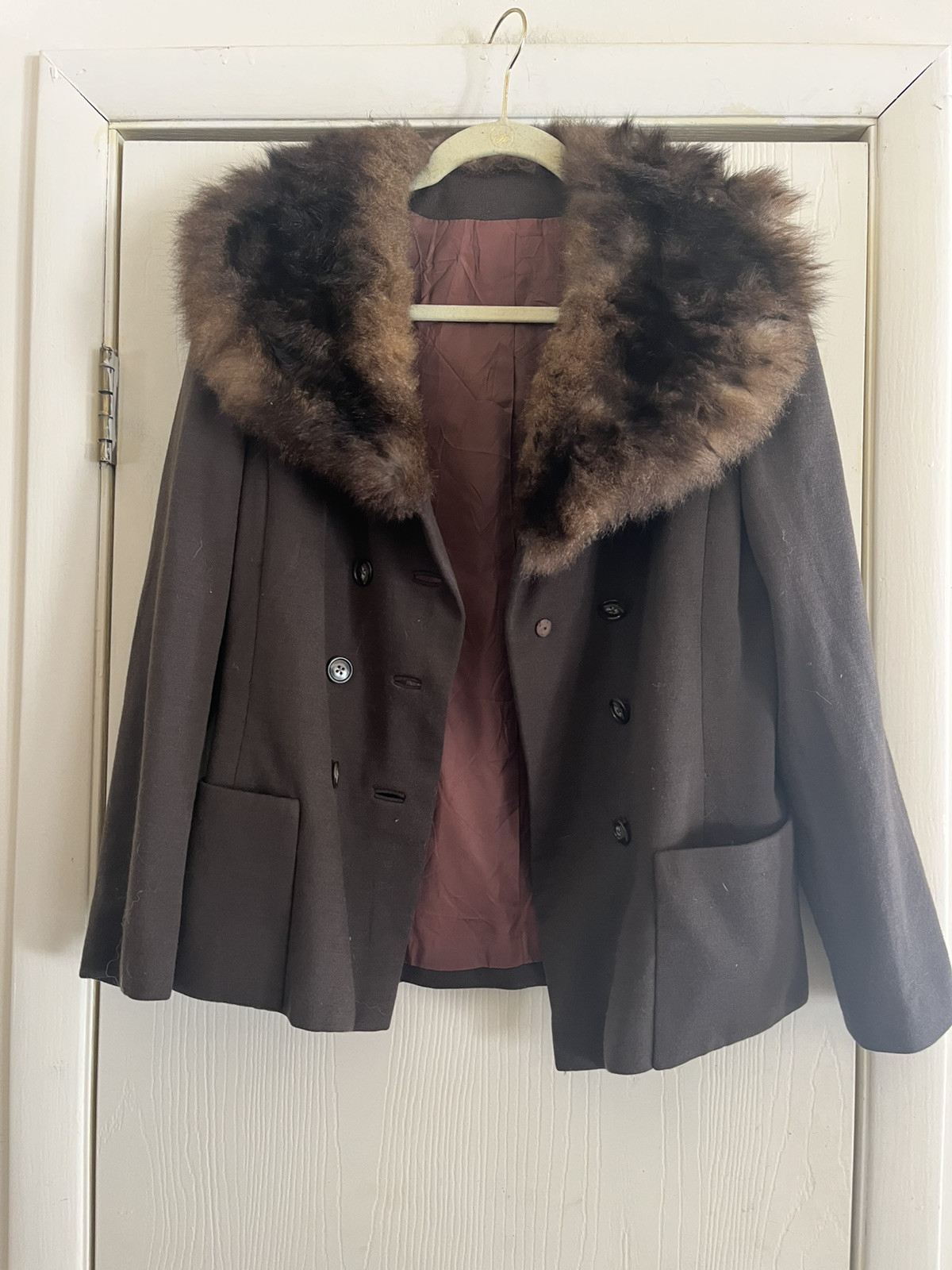 VTG 60s Wool Blend Fox Fur Glam Victorian Goth Gallery Girl Vamp Crop Jacket S