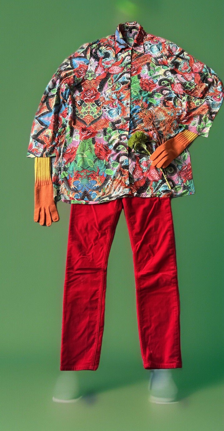 Escada Limited Edition 80s 90s Multicolored Floral Rose Ocean Wave Shirt Size 44