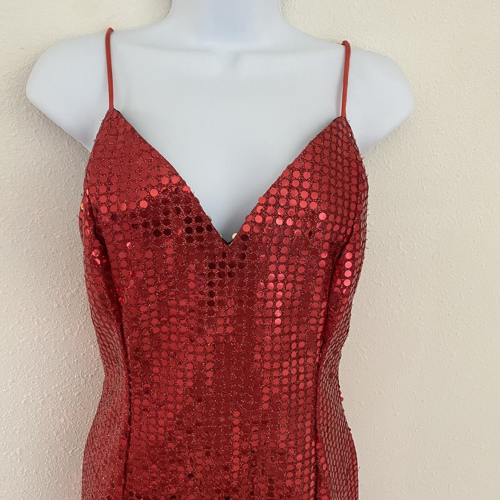 Vintage Roberta Womens 5 Red Sequin Mini Dress Party Cocktail Spaghetti Strap