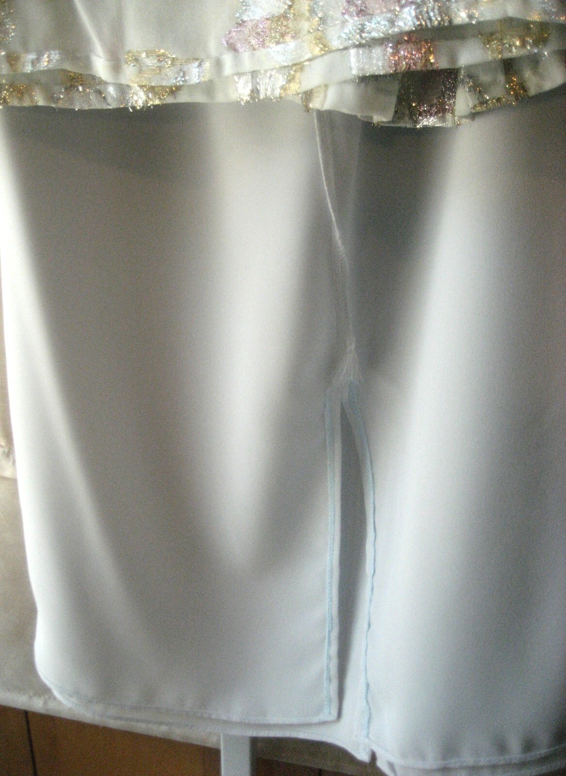 Vintage 1980s Petra Dress Light Grey w/ Silver, Gold, Pink Metallic Threads