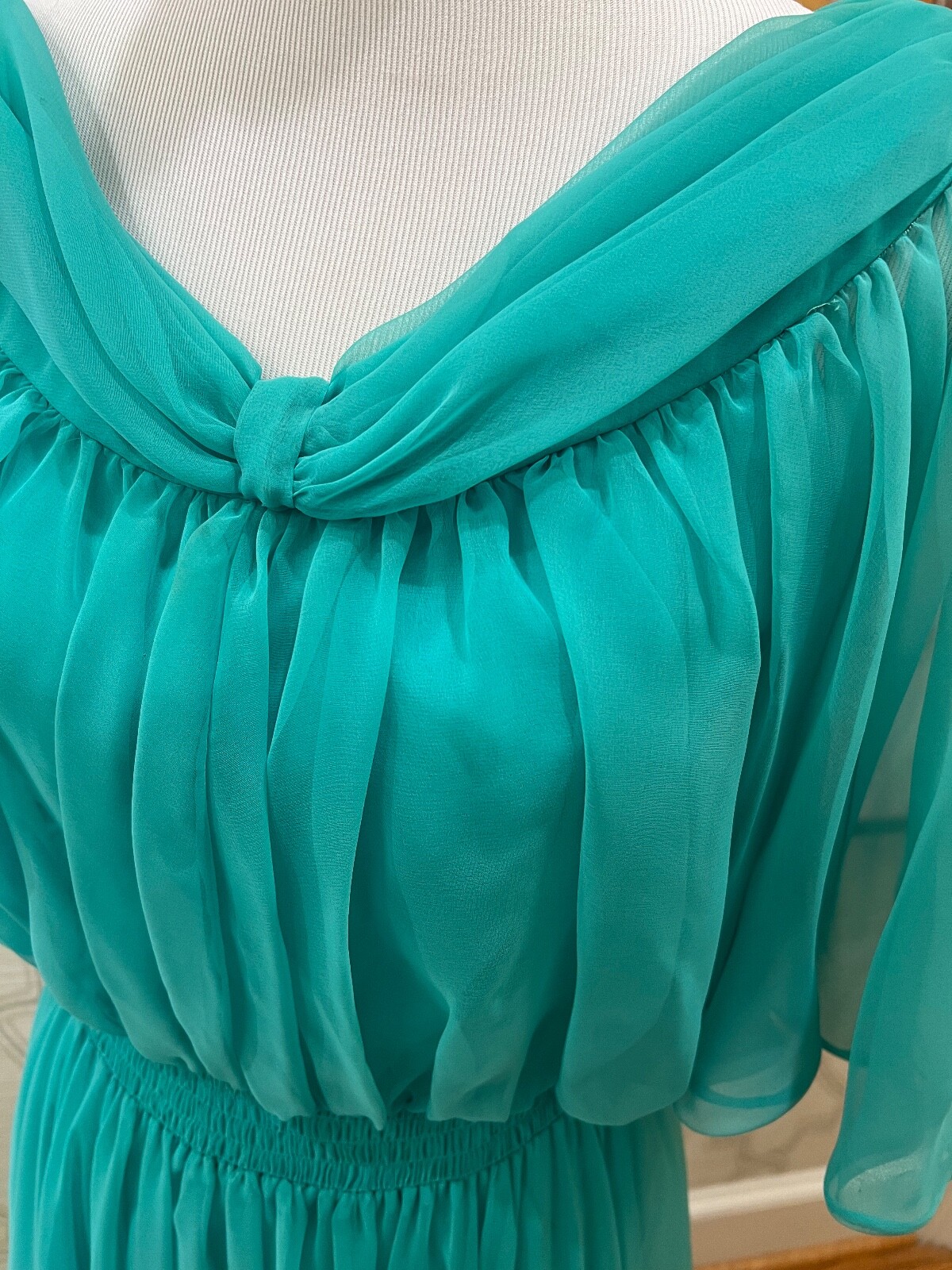 Vintage Don Luis De Espana Turquoise Chiffon Gown