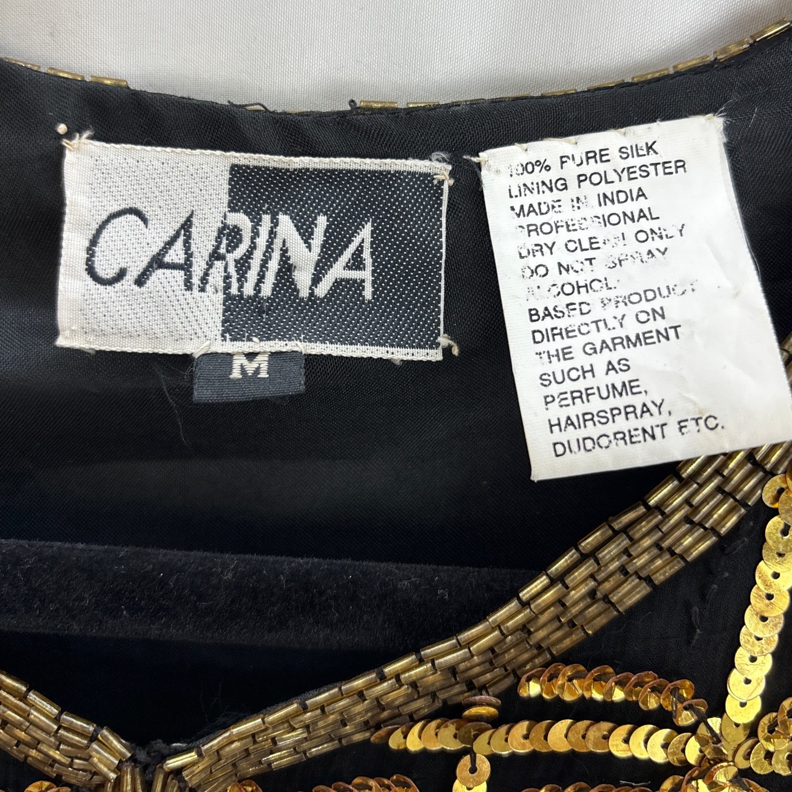 CARINA Vintage Sequin Beaded Jacket Blazer Women’s Medium Black Gold Geometric
