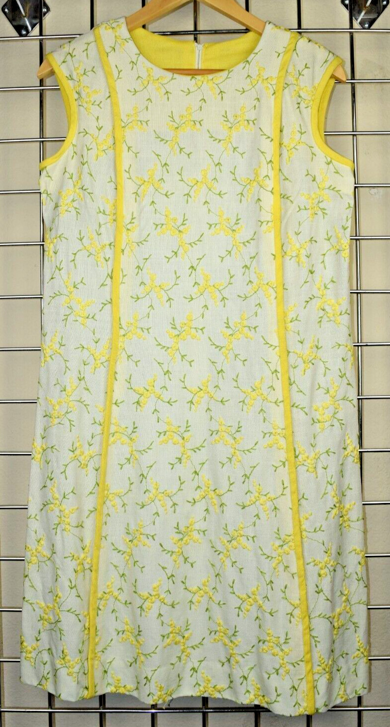 Vintage Midi Dress Miss Ellen Miami Size S/M 50s Sunshine Yellow Crochet Flowers