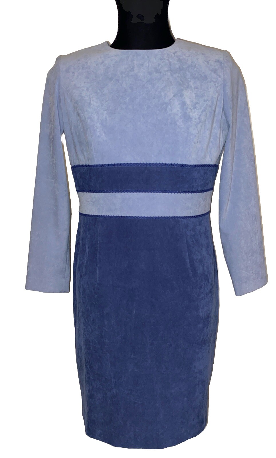 Vintage Positive Attitude Color Block Faux Suede Round Neck Sheath Dress 10 P