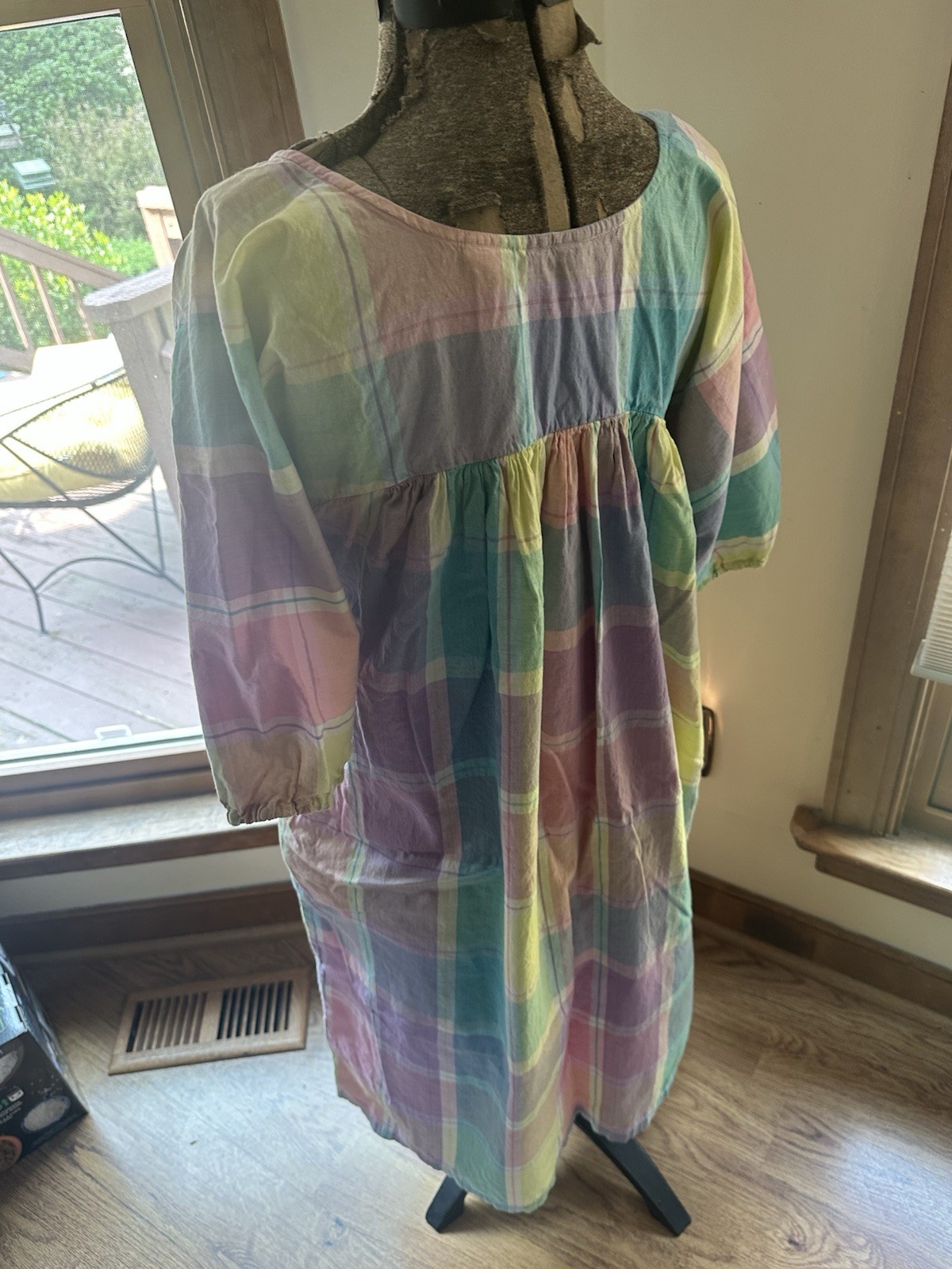 Vintage Cotton Pastel Plaid Cottage Core House Dress, Small