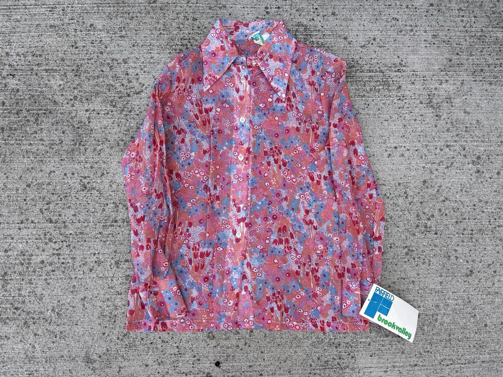 Vintage 70’s Fairfield Brookvalley Floral Button Up Blouse Shirt Size 14