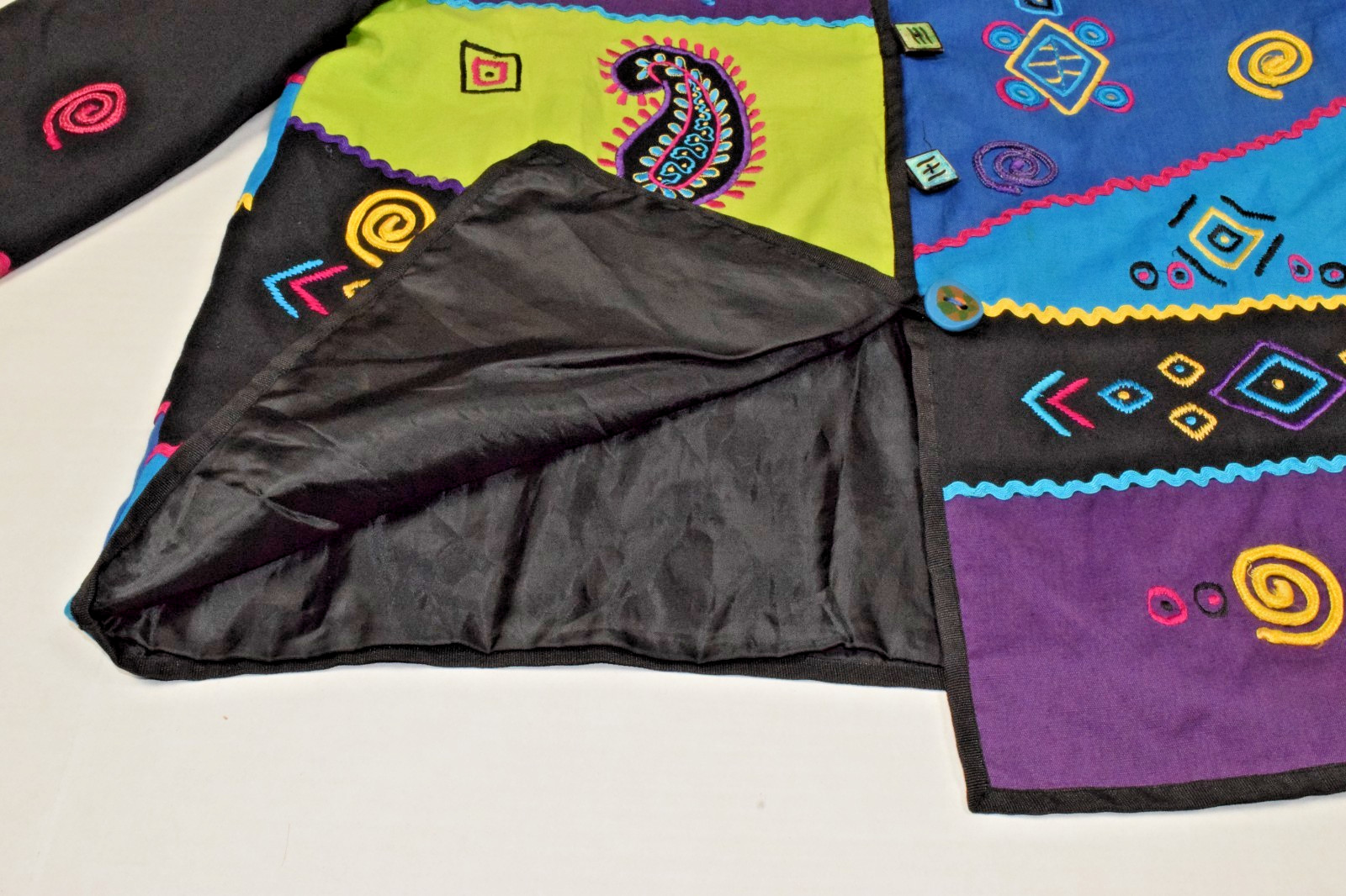 Vintage Jacket Allure L 90s Textured Colorful Paisley Swirls Cotton Rayon Flax