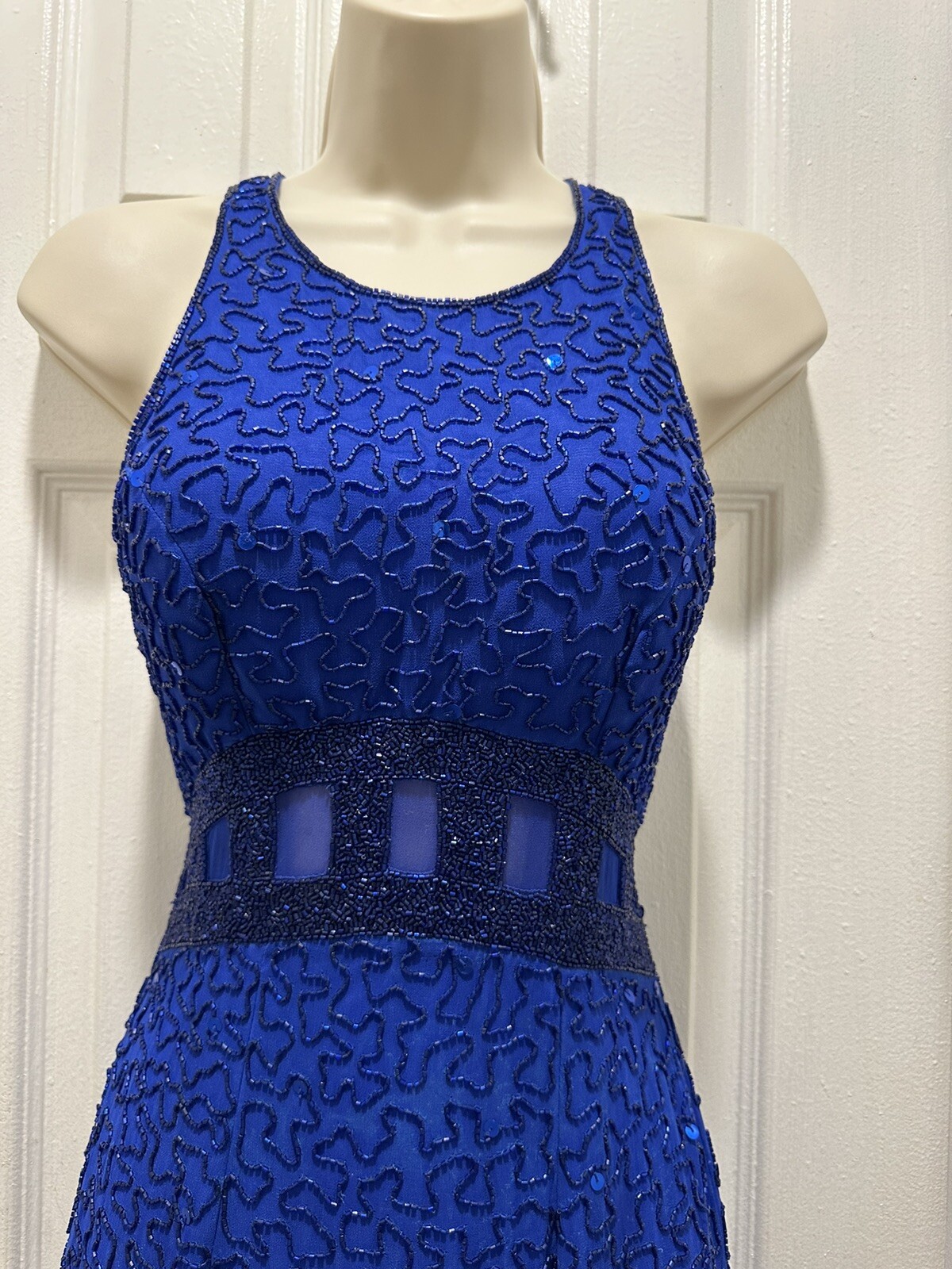 Gorg Vintage Andretta Donatello 100% Silk Fully Beaded Blue Gown/Dress Size XS