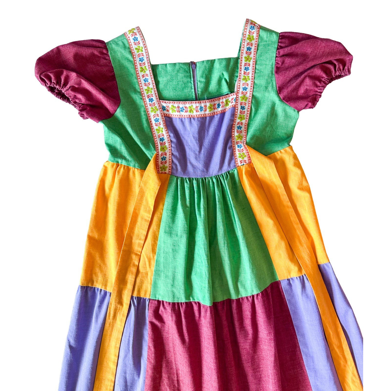 Vintage 70s Handmade Patchwork Prairie Maxi Dress Psychedelic Renaissance XS
