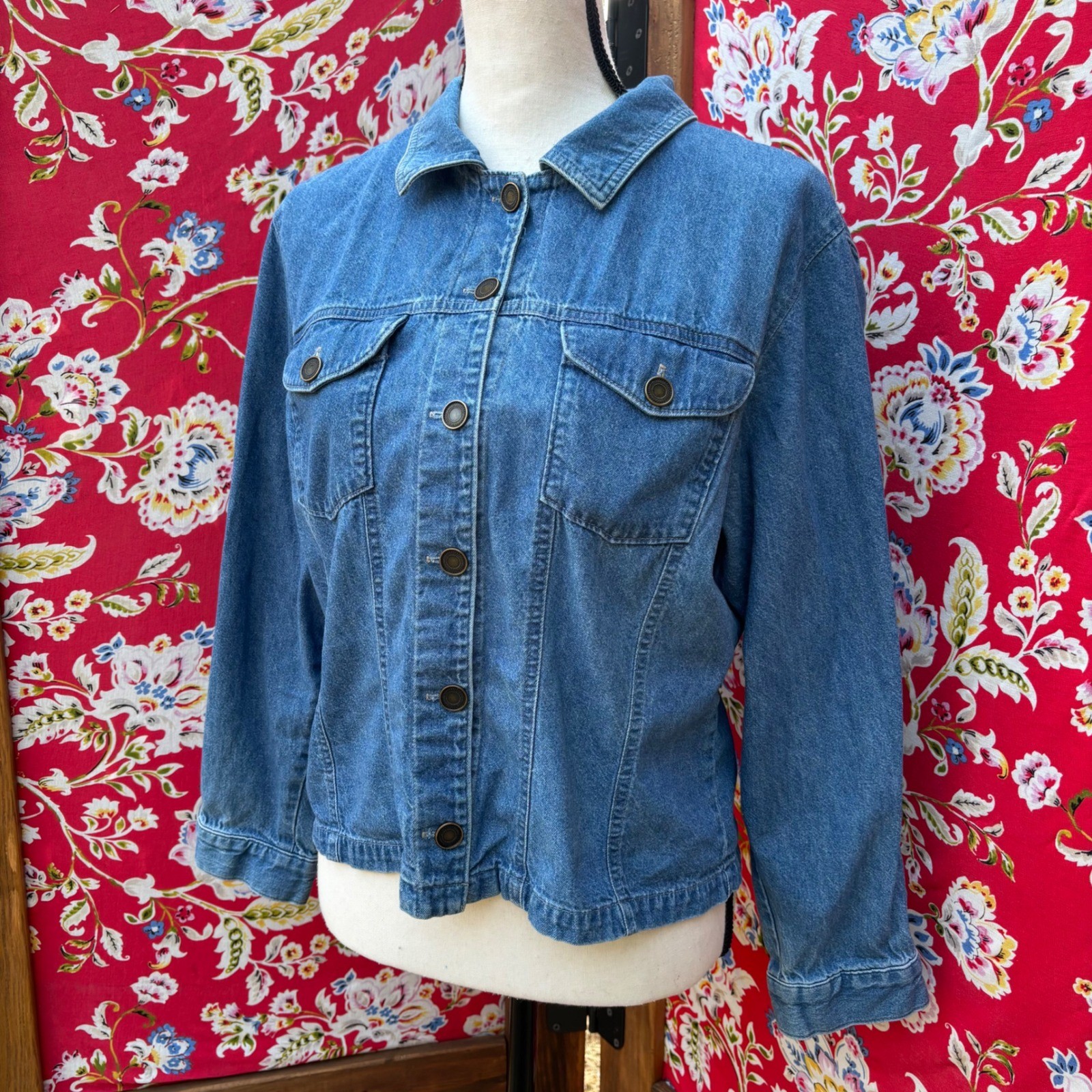 Vintage Denim Button Front Oversized Shirt Jacket Women’s Size M
