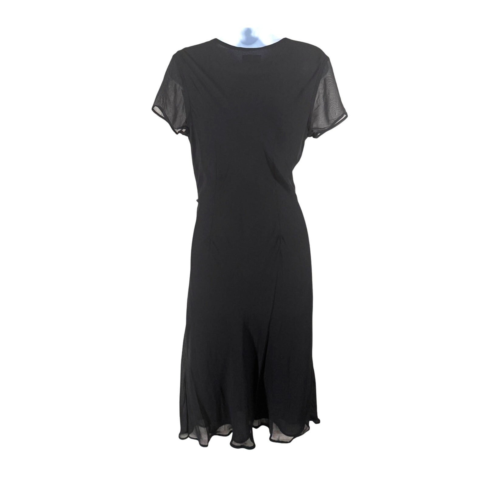 Vintage 90s Tessuto Black Flutter Sleeve Chiffon Button Front Wrap Dress Size M