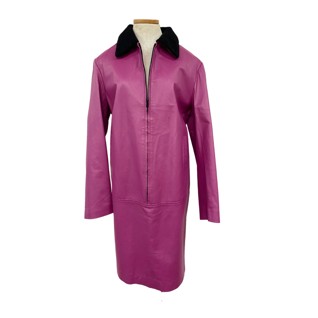 Vtg Vintage 1980s 80s Oversized New Wave Minimal Mauve Leather Coat Dress