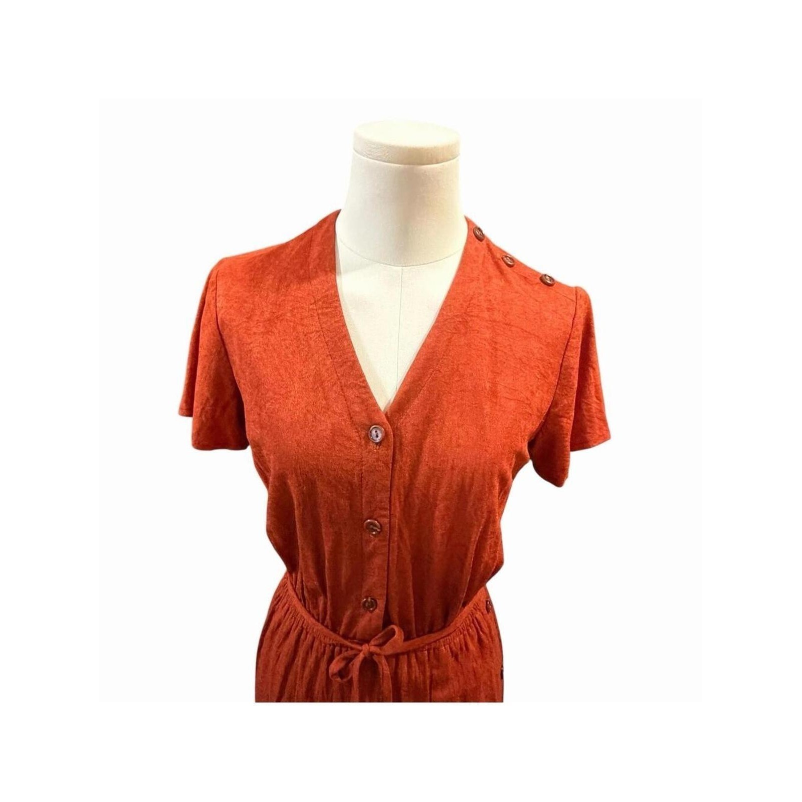 Frederick’s of Hollywood Faux Suede Button Midi Dress Terracotta S Vintage Boho