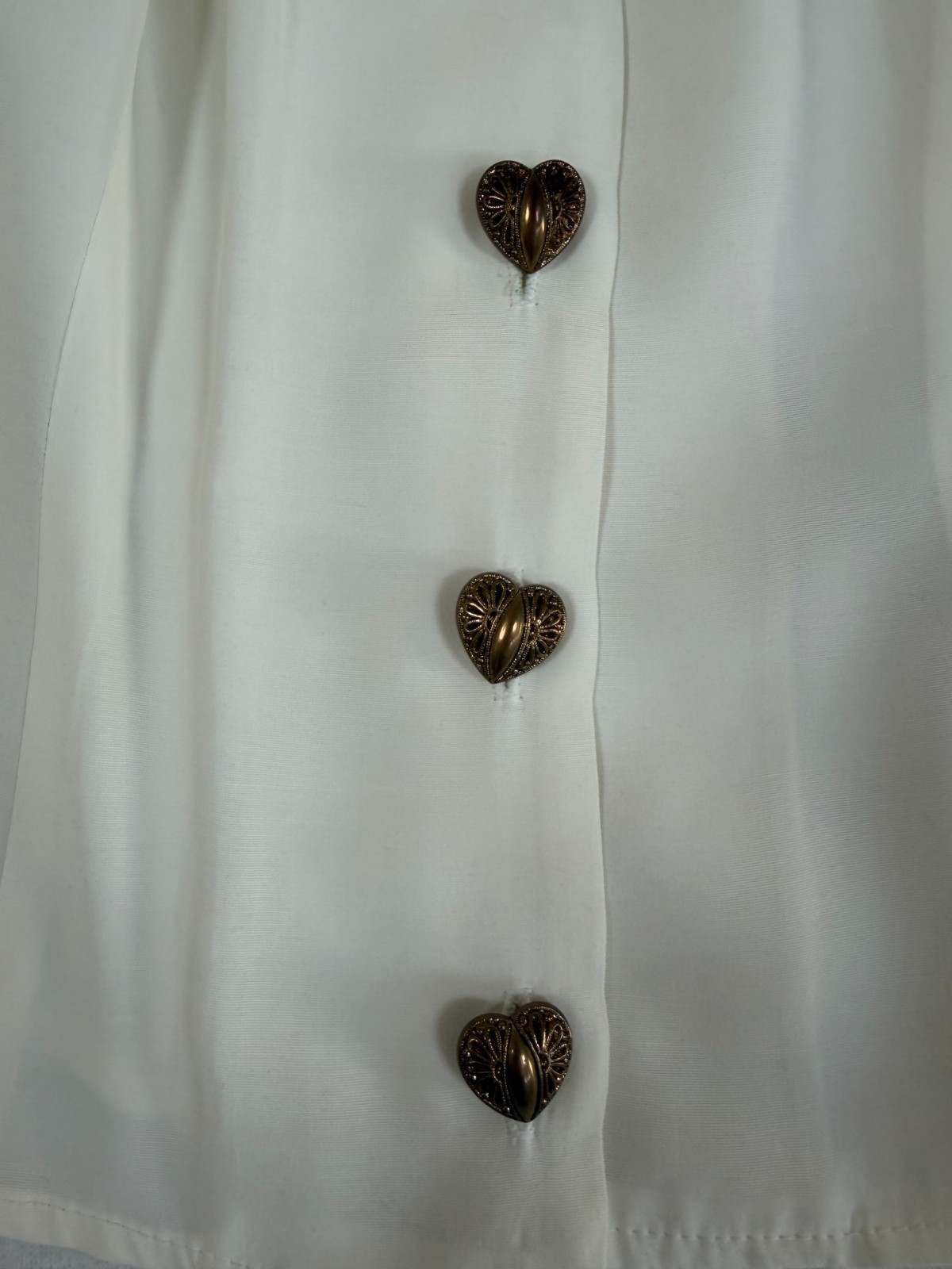 Vintage 90s Anxiety Pleated Shawl Collar Blouse Gold Heart Buttons