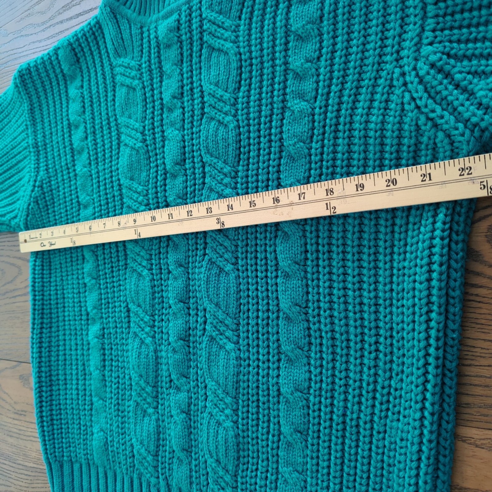 Vintage 80s Ellemmenno Sweater Teal Size M Cable Knit Mock Neck Acrylic