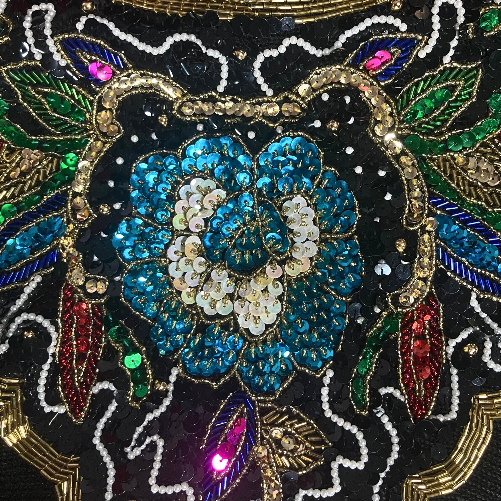 Vintage 80s Heavily Beaded Sequin Sweater. M/L. Black, Colorful, Gold Maximalism