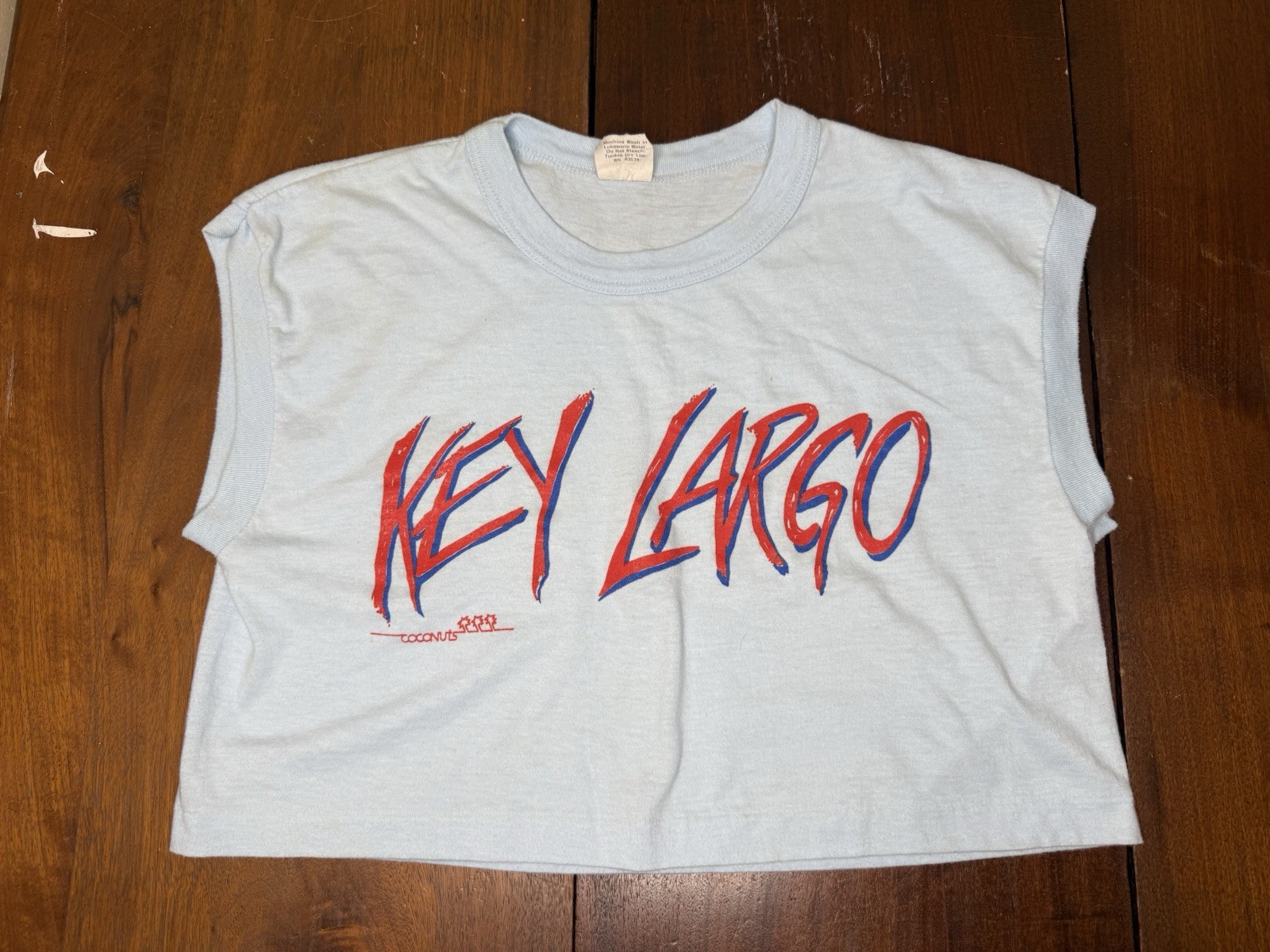 KEY LARGO COCONUTS VTG TSHIRT CROP TOP 80’s WEEKEND AT BERNIES SIZE L USA RARE