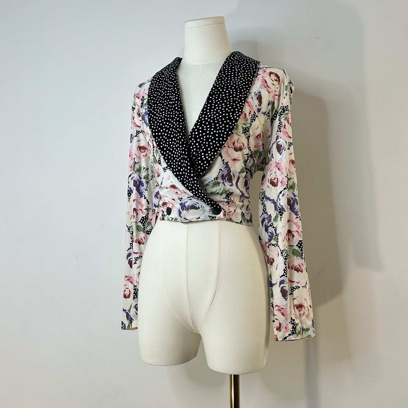 80s Preppy Polka Dot Floral Top 36-38 Inch Bust Romantic Soft Girl Cottagecore
