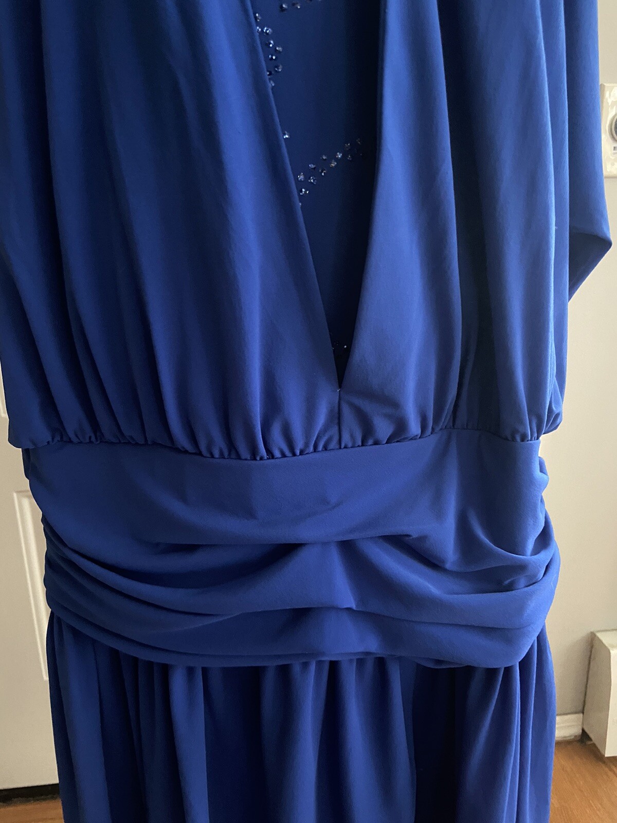 Vintage 1980s Claudia Cooper Royal Blue Dolman Batwing Drop Waist Dress Size 16