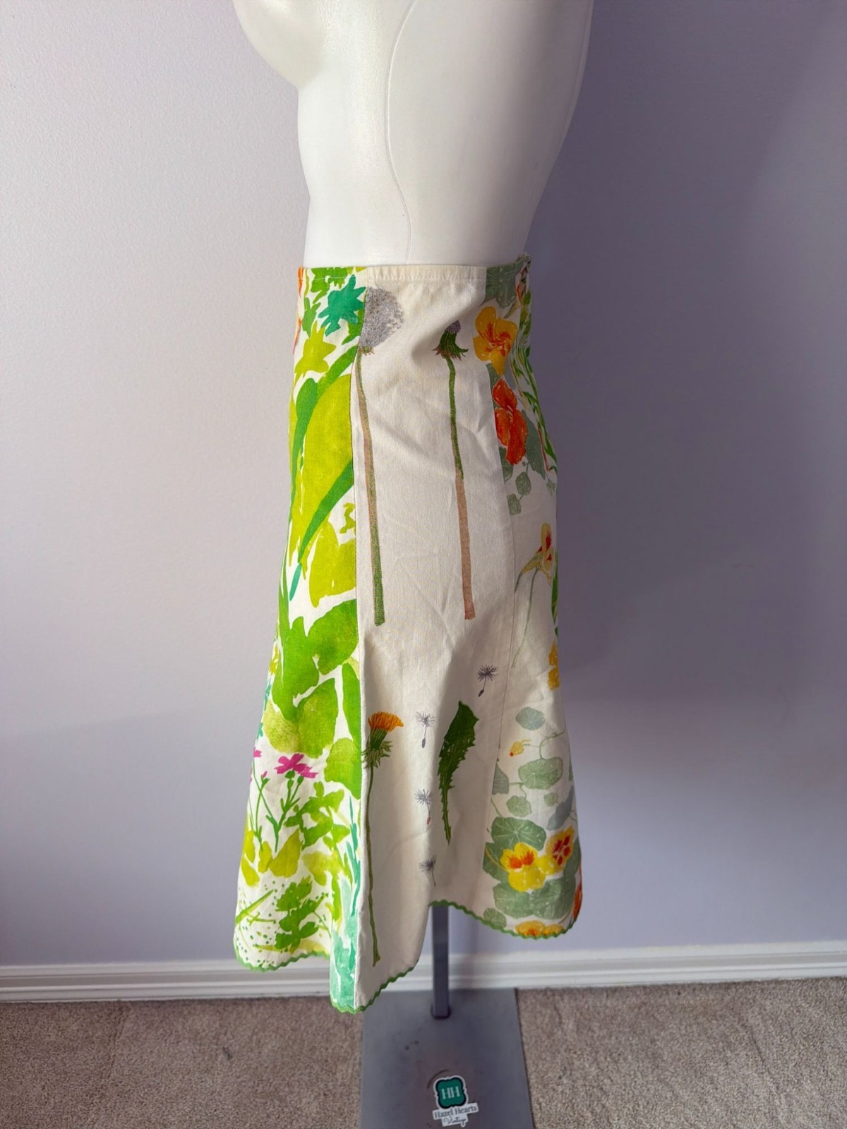 Vintage 90s Marimekko Floral Skirt Womens Small Knee Length Cotton Mod Botanical