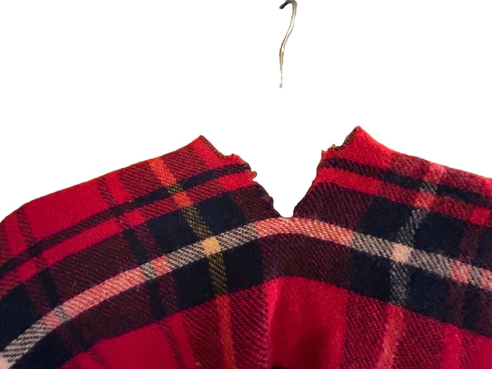 Vintage Saks Fifth Avenue Red Navy Yellow Wool Tartan Plaid Poncho Cape Fringe