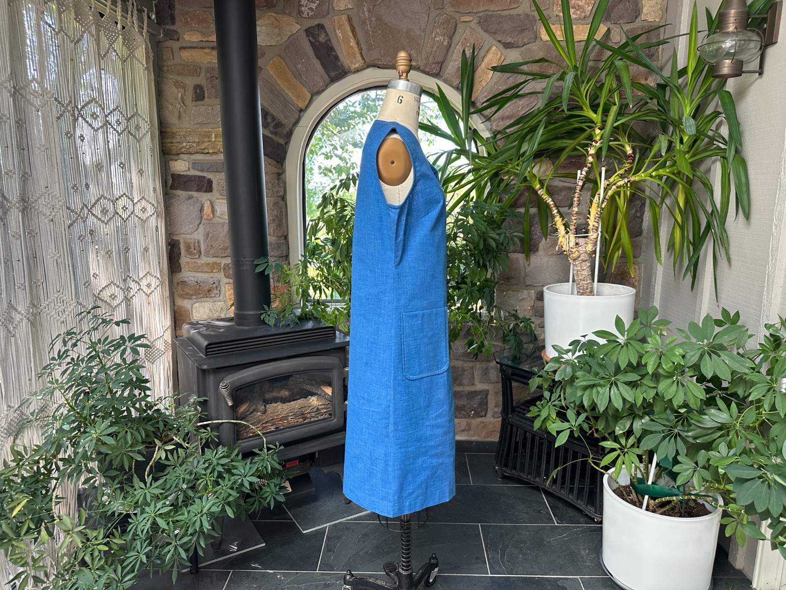 Vintage 1960s Blue Button Front Casual Dress with Pockets Johnny Appleseed’s