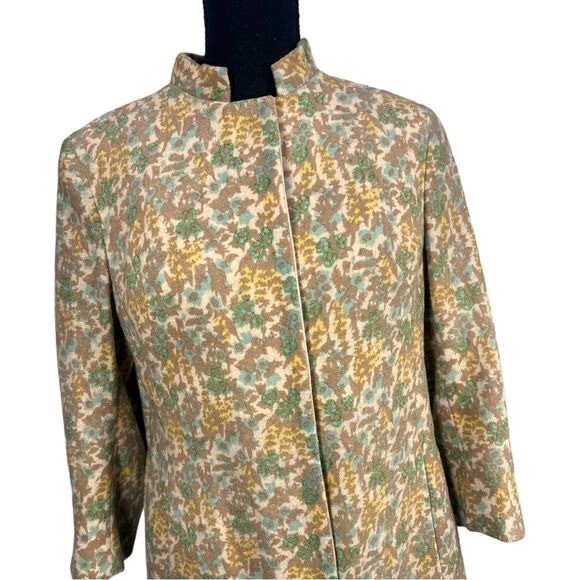 VTG 1960’s KLEIST Latest Fashion Cream Yellow Green & Brown Wool Nehru Coat