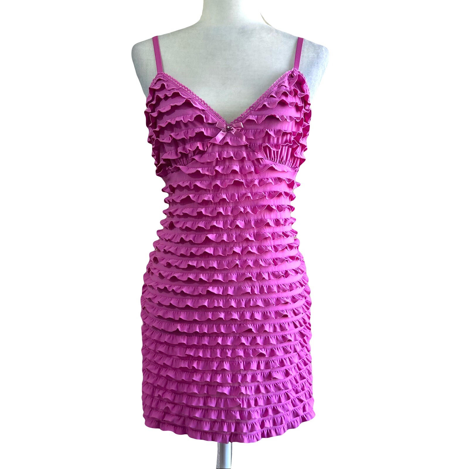 Bisou Bisou Vtg Y2K 2000s Pink Ruffle Lingerie Slip Women’s XL