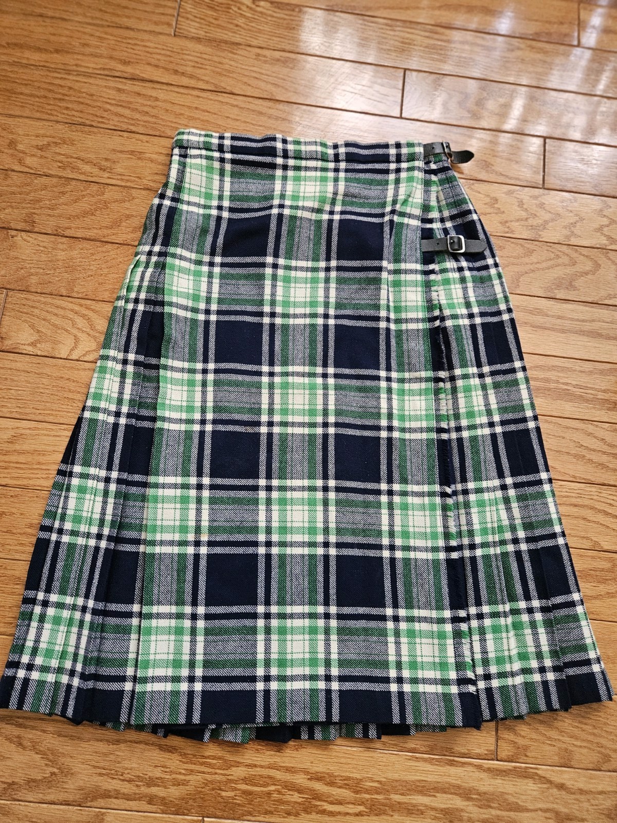 VTG Glenisla Classic Skirt Long Kilt Tartan Pleated Wool Green Navy Women 12