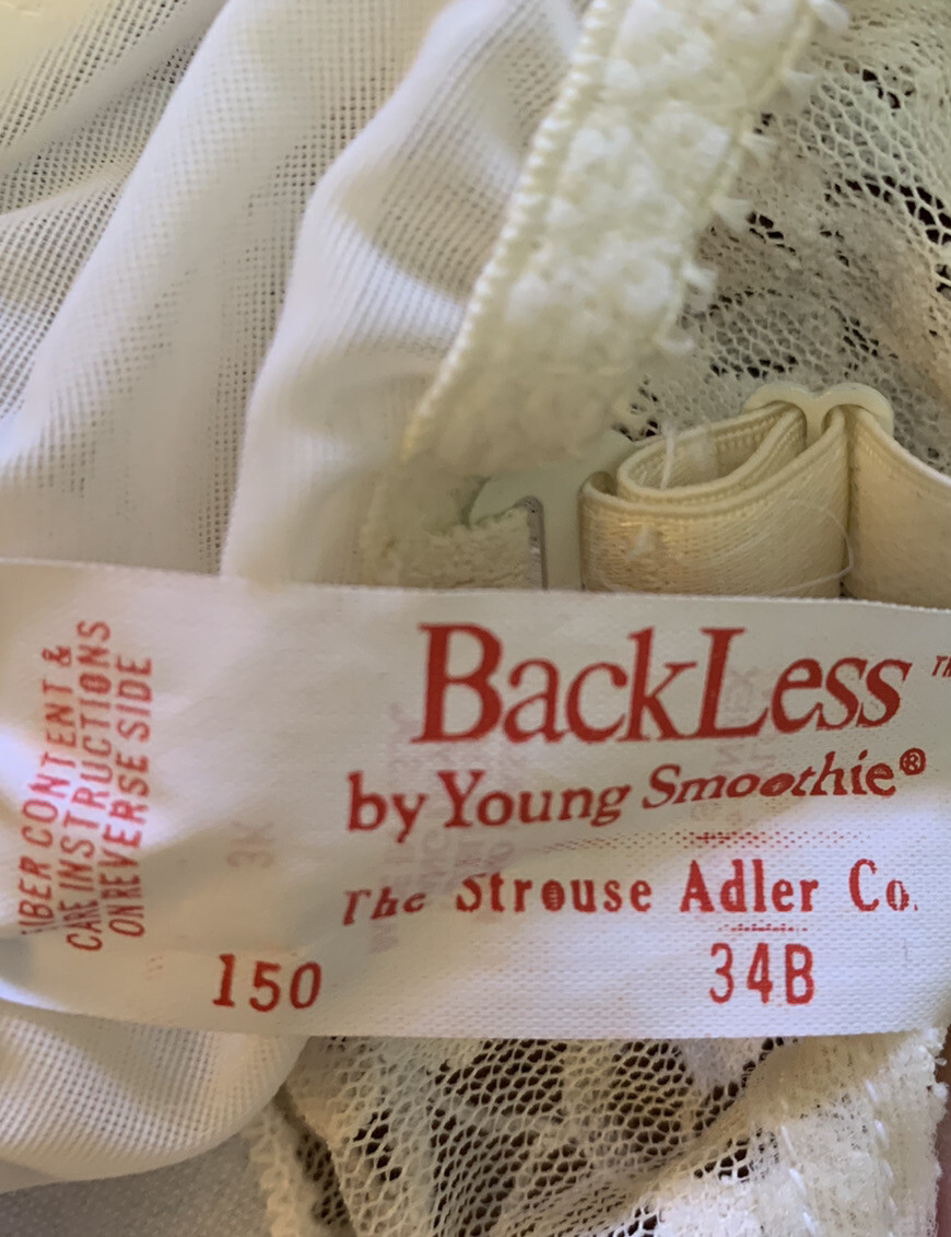Vintage Young Smoothie Lace Backless Bra Adjustable Size 34B Made in USA NEW NOS