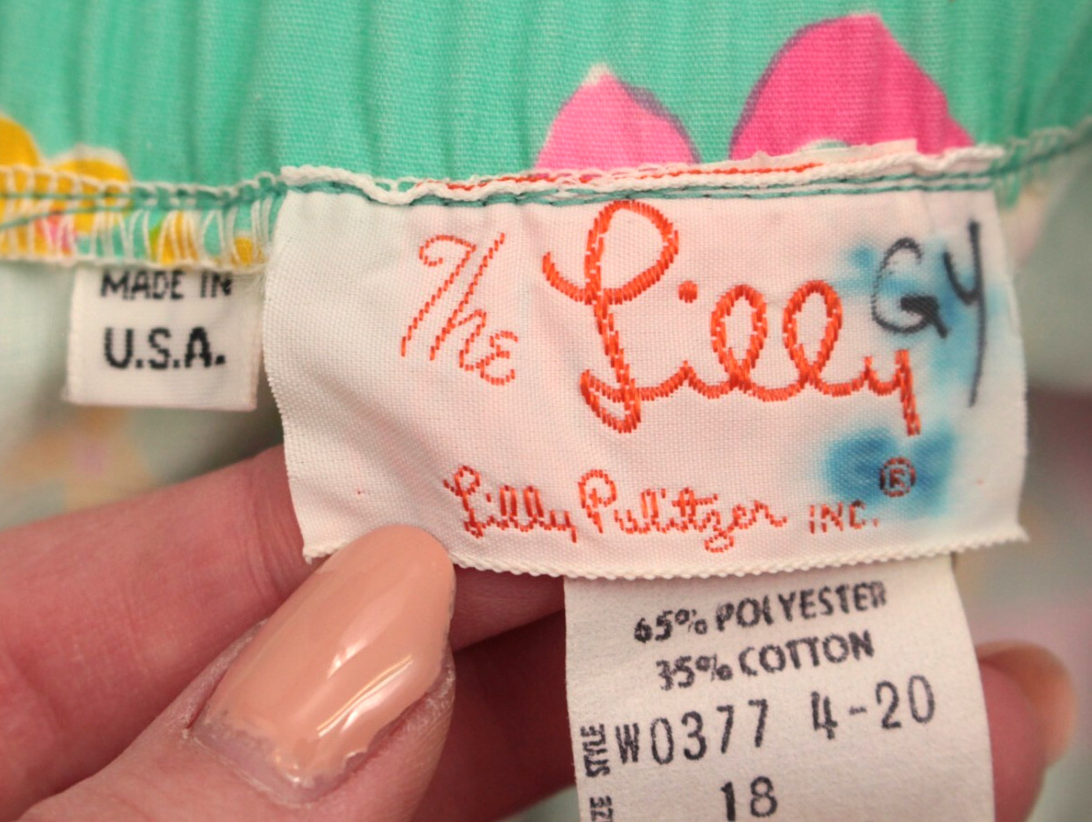 VTG Women’s 60s Teal & Pink Bow Trim Floral Print Lilly Pulitzer Skirt M/L 1960s