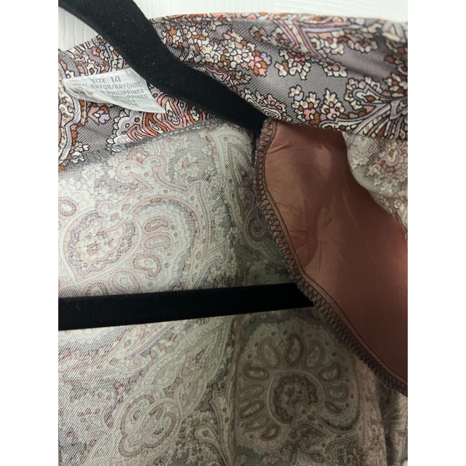Liz Claiborne Paisley Midi Dress Vintage Boho Dark Academia Gray Rayon M 8/10