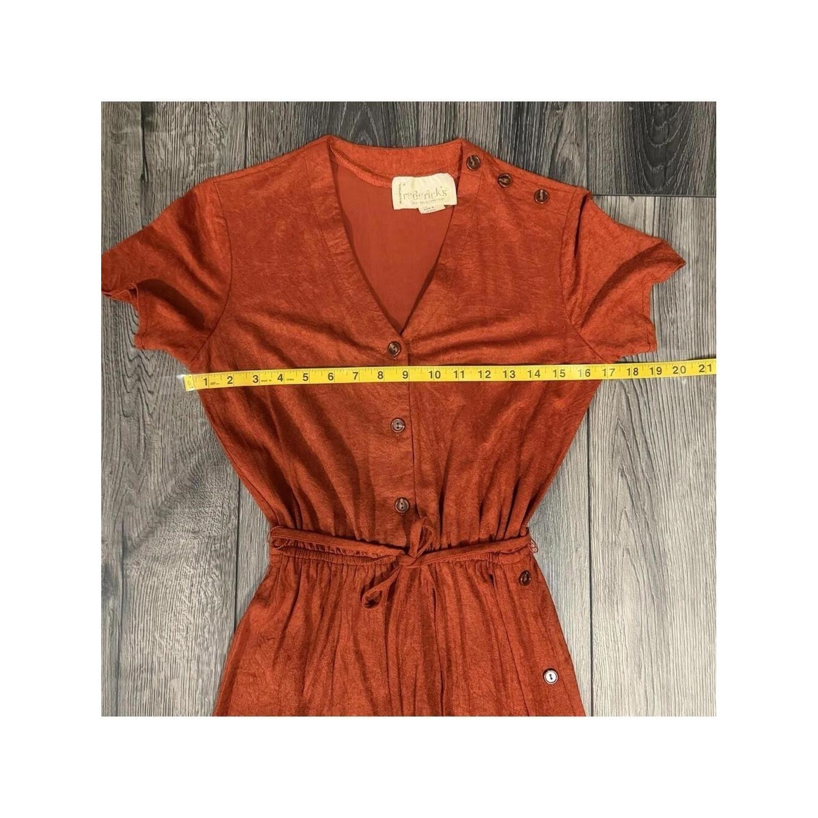 Frederick’s of Hollywood Faux Suede Button Midi Dress Terracotta S Vintage Boho
