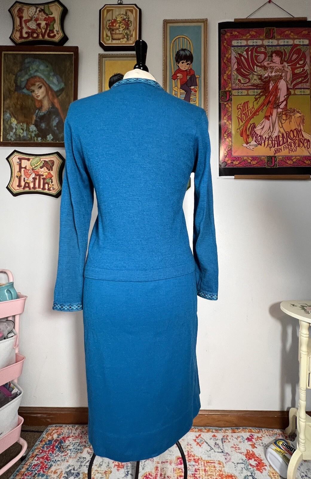Vintage 1950’s Knit Set Jantzen Blue Sweater And Skirt S / M