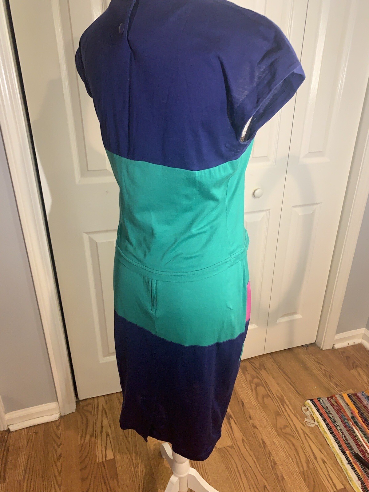 Vintage 80’s Blue Teal Pink Color Block Blouse & Skirt Set Size 6 Slim Bright