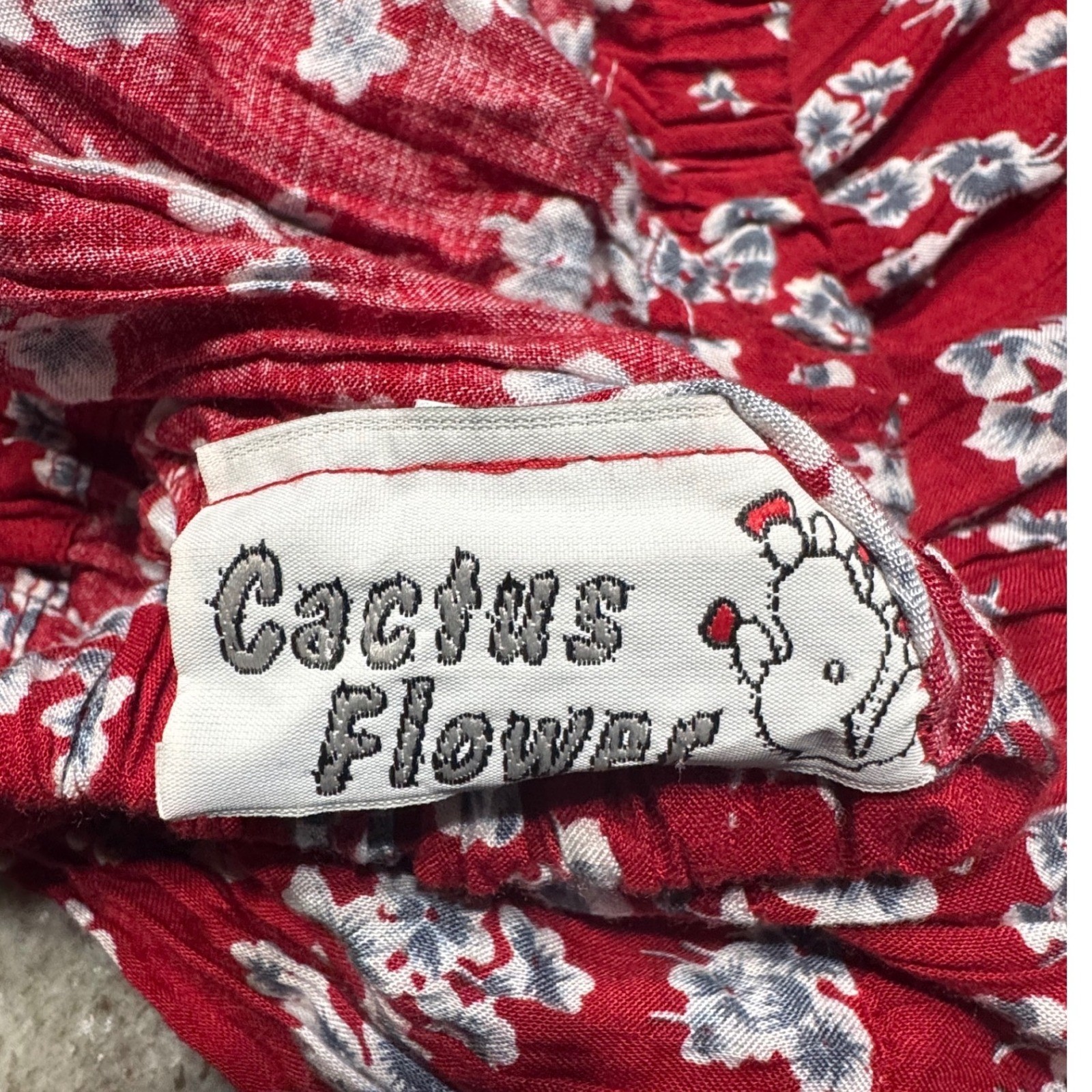 Cactus Flower Skirt Womens OS Red Floral Rayon Broomstick Boho Midi Made in USA