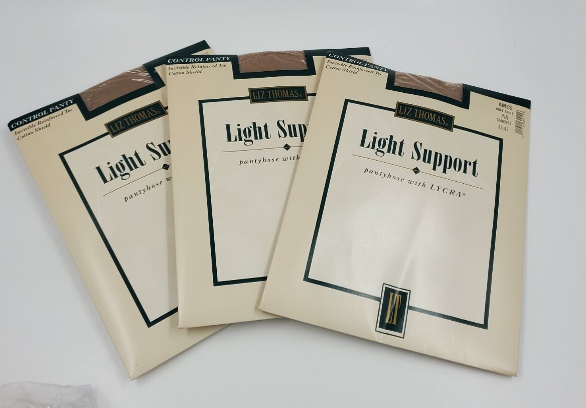 3x Liz Thomas Light Support Pantyhose Soft Beige P/A Control Panty Vintage Lycra