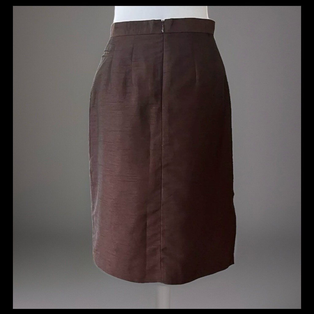 Vintage Harve Bernard Collection Brown Textured Satin Pencil Skirt Size 6