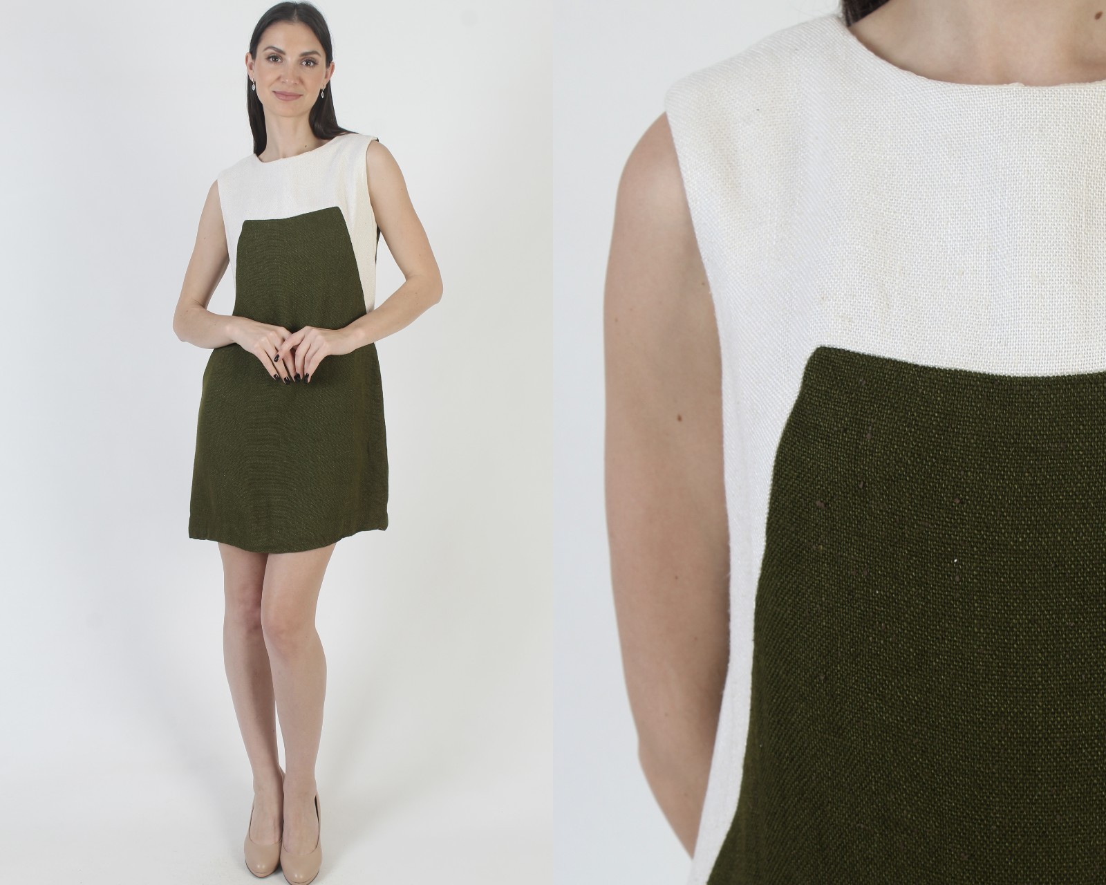 Vintage 60s Colorblock Dress Geometric Scooter Mod Mid Century Rayon Micro Mini