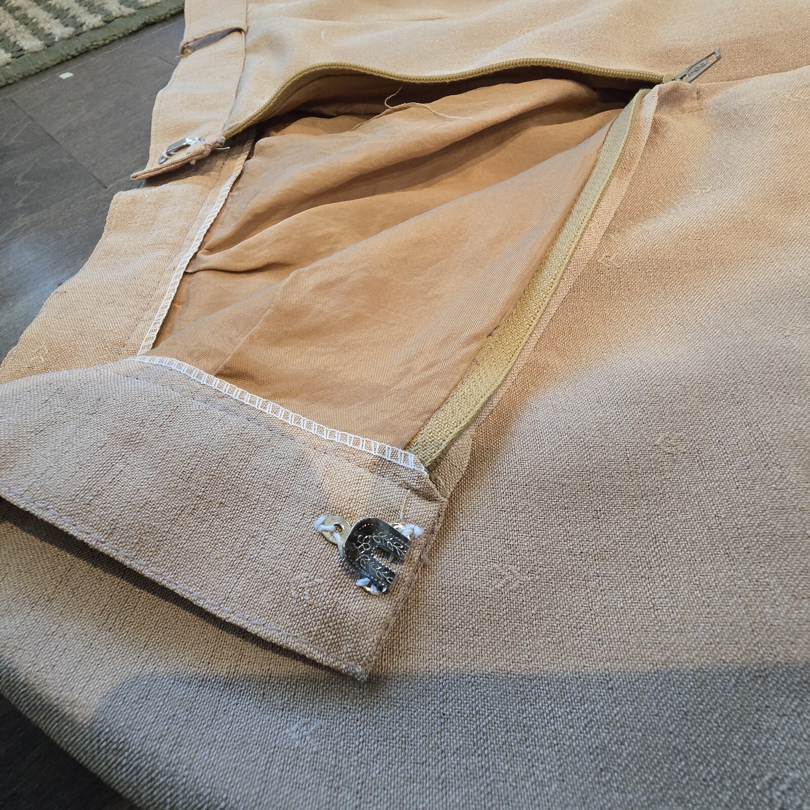 Vintage 60s 70s China Skirt Tan Khaki Chinese 27 Silk blend School XS Severance