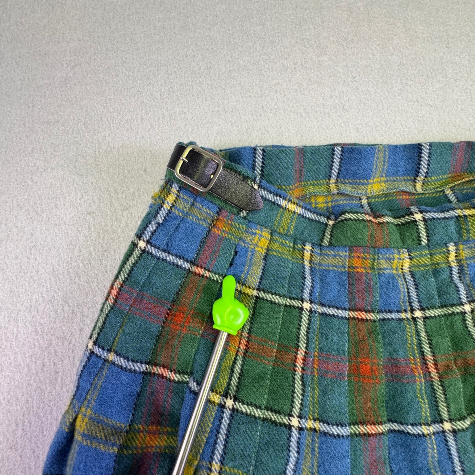 Vintage The Culture Tartan Wool Kilt Skirt Glasgow 1990 Plaid Green Blue Size 25